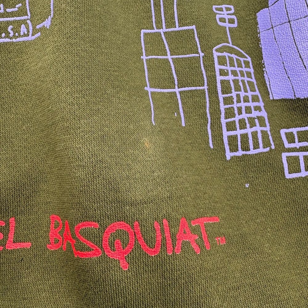 Jean-Michel Basquiat Tartown Record Spell out Hoodie Olive Green Med Urban - Picture 8 of 8